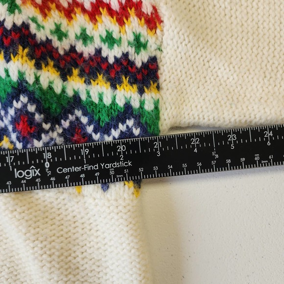 American Eagle Fair Isle Cardigan Chunky Knit Medium Cream Navy Pockets XS - Picture 8 of 10
